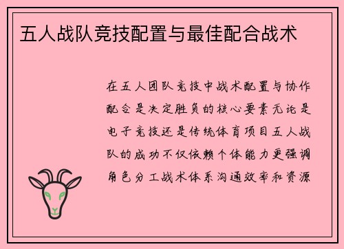 五人战队竞技配置与最佳配合战术