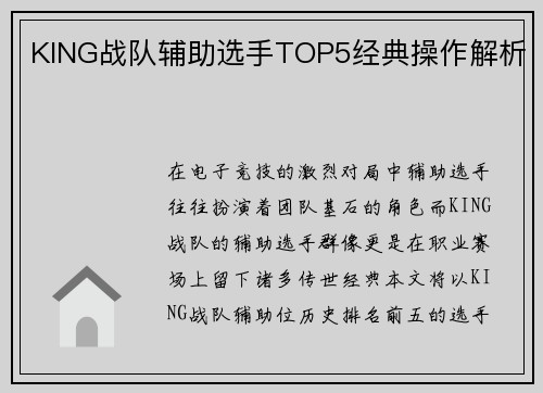 KING战队辅助选手TOP5经典操作解析